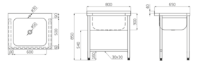 Zdjęcie do “Stół z basenem jednokomorowym OTTO 800x600x850 mm kod POL-2070865/3”.