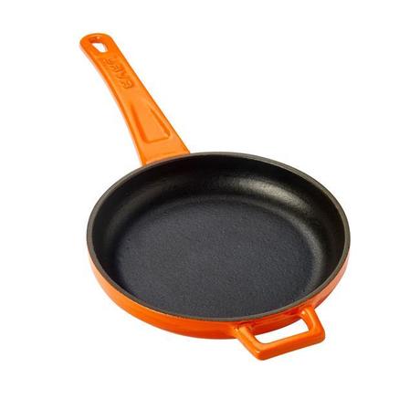 Zdjęcie do “Mini patelnia żeliwna z metalowym uchwytem pomarańczowa 400 ml kod 832165”.