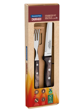 Zdjęcie do “Zestaw sztućców do steków Churrasco "Gaucho", kartonik prezentowy, ciemny brąz - zestaw 2 szt. - kod 92000005”.