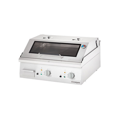 Zdjęcie do “Stalgast płyta  grillowa elektryczna, nastawna, gładko-ryflowana, z pokrywą 8,1 kW - kod S9731390”.