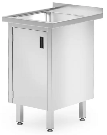 Zdjęcie do “Stół ze zlewem i szafką z drzwiami na zawiasach 500×600x(H)850 mm, spawany – kod 813492”.