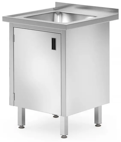 Zdjęcie do “Stół ze zlewem, szafka z drzwiami na zawiasach 600x600x850 mm, spawany - kod 813522”.
