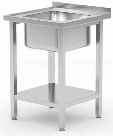 Zdjęcie do “Hendi Stół ze zlewem pośrodku i półką, skręcany 600x600x(H)850 mm - kod 816806”.