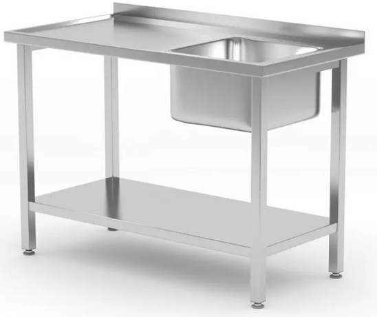 Zdjęcie do “Hendi Stół ze zlewem po prawej stronie i półką, skręcany 1000x600x(H)850 mm - kod 817018”.