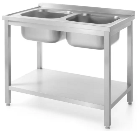 Zdjęcie do “Hendi Stół z dwoma zlewami z półką - skręcany 1000x700x(H)850 mm - kod 812969”.