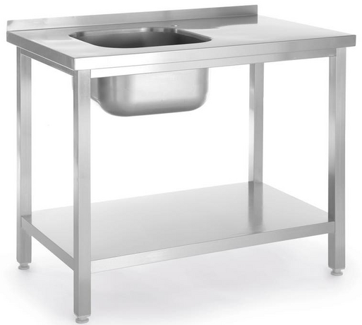 Zdjęcie do “Hendi Stół ze zlewem po lewej stronie i półką, skręcany 1000x600x(H)850 mm - kod 817025”.