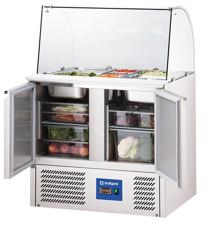 Zdjęcie do “Stalgast Stół chłodniczy 2 drzwiowy sałatkowy z nadstawą szklaną, poj, 240 l - kod S832222”.