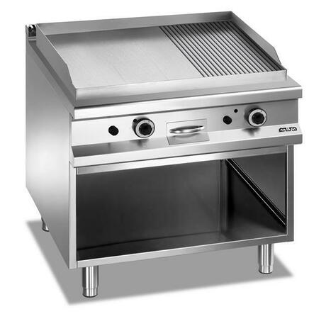 Zdjęcie do “MBM Płyta grillowa gazowa, na podstawie z trzech stron zamkniętej 800x900 - 2/3 gładka, 1/3 ryflowana, Magistra Plus 900 kod MFTG98ALR”.