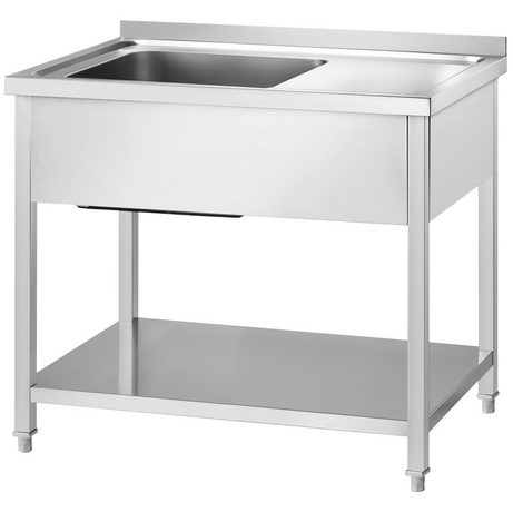Zdjęcie do “Stalgast stół ze zlewem lewym i półką 1200x700x850 mm skręcany- kod S674127”.