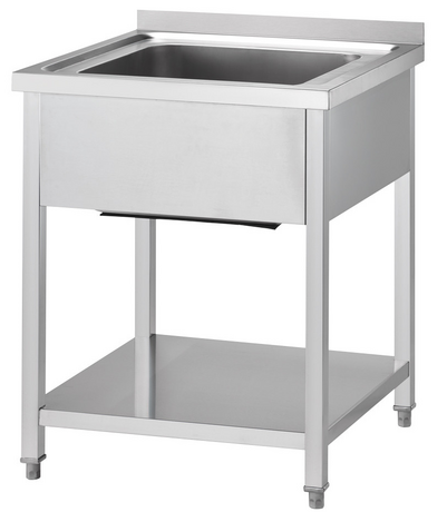 Zdjęcie do “Stalgast Stół ze zlewem i półką 600x600x850 mm skręcany- kod S674066”.
