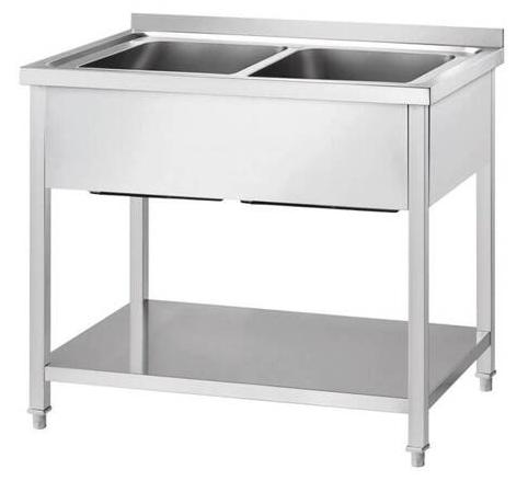 Zdjęcie do “Stalgast Stół ze zlewem 2-komorowym i półką 1000x600x850 mm skręcany- kod S673706”.