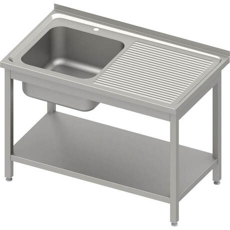 Zdjęcie do “Stalgast Stół ze zlewem lewym i półką, spawany 1200x600x(H)850 mm - kod S614126”.