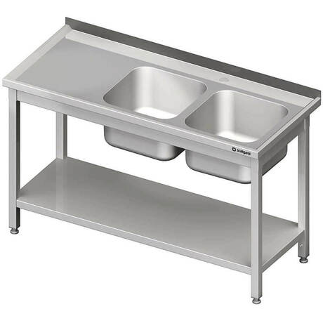 Zdjęcie do “Stalgast Stół ze zlewem 2-komorowym prawym i półką skręcany 1200x600x(H)850 mm - kod S613726”.