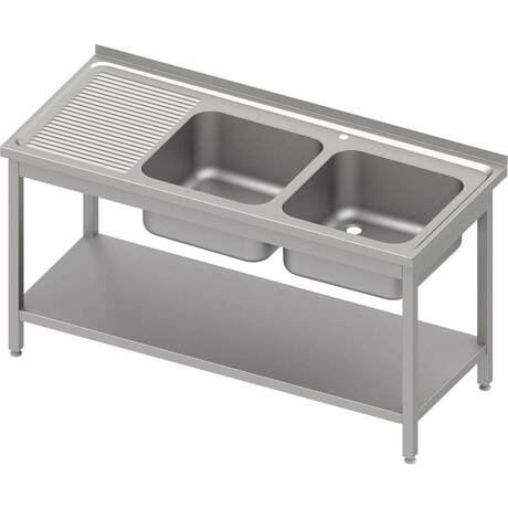 Zdjęcie do “Stalgast Stół ze zlewem 2-komorowym prawym i półką skręcany 1400x600x(H)850 mm - kod S613746”.
