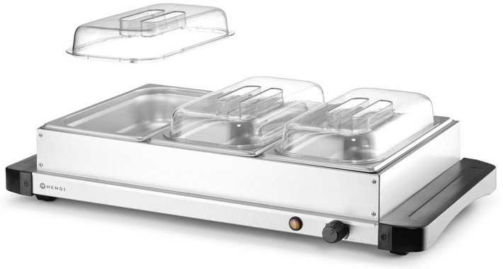 Zdjęcie do “Podgrzewacz elektryczny 400 W z 3 pojemnikami GN 1/3 wys. 65 mm - kod 201749”.