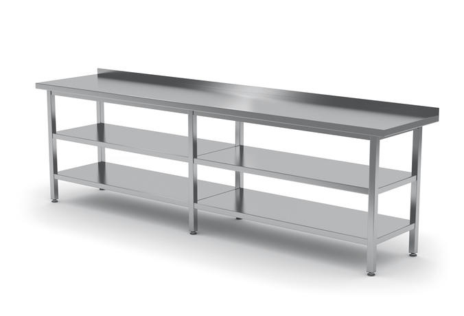 Zdjęcie do “Stół przyścienny z dwiema półkami 2000x600 - kod 103 206/2-6”.