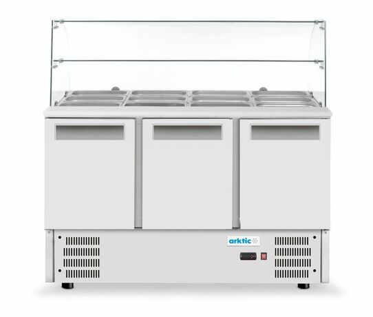 Zdjęcie do “Hendi Stół chłodniczy sałatkowy 3- drzwiowy z nadstawą szklaną 368 l - kod 236192”.