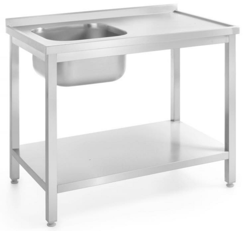 Zdjęcie do “Stół z jednym zlewem z półką - lewy, skręcany 1000x600x(H)850 mm - kod 812631”.