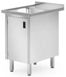 Zdjęcie do “Stół ze zlewem, szafka z drzwiami na zawiasach 500x700x850 mm, spawany - kod 813539”.