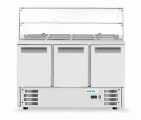 Zdjęcie do “Hendi Stół chłodniczy sałatkowy 3- drzwiowy z nadstawą szklaną 368 l - kod 236192”.